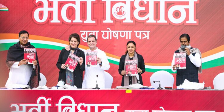 कांग्रेस पार्टी का ‘युवा घोषणापत्र’ : 20 लाख रोजगार देने और ‘नया उत्तर प्रदेश’ बनाने का वादा