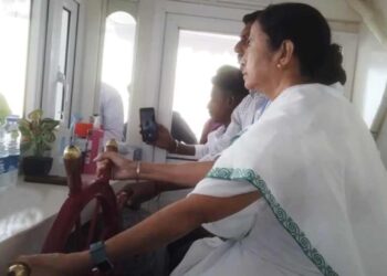 Mamta banerjee on a boat.